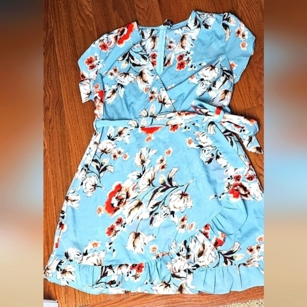 Perfectly Priscilla Plus Floral Wrap Dress Waist‎ Tie Ruffles Spring Summer 2XL